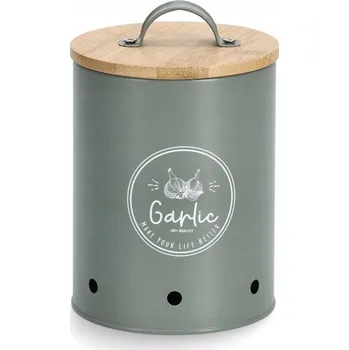 Dóza na potraviny Nádoba na skladování česneku Zeller, kov/bambus, 11x17 cm, zelená