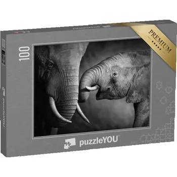 Puzzle puzzle 100 dílků „Sloní mládě s matkou, černobílé“