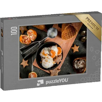 Puzzle puzzle 100 dílků „Zimní dezert, zmrzlina s perníkem a mandarinkami“
