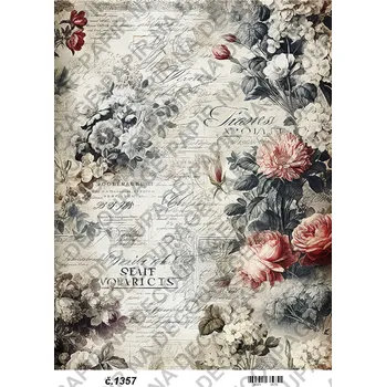 Umělecký papír Rýžový a soft papír na decoupage - Vintage květinová - KB01357 Materiál: Soft, Rozměr: A4