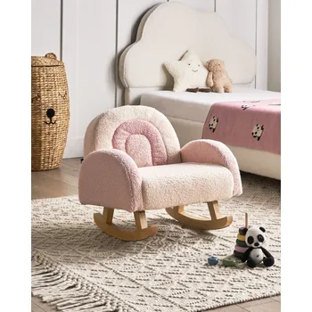 Dětské houpací křeslo pastelově růžové buklé čalounění dřevené nohy křesílko pro děti dětský pokoj Beliani