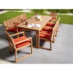 Zahradní jídelní sada světle hnědá certifikované akáciové dřevo 9dílný stůl 8 židlí červené podsedáky rustikální styl Beliani