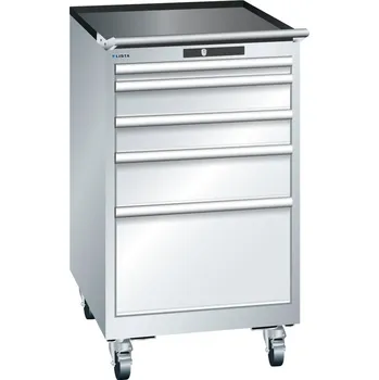 Skříňka na nářadí Zásuvková skříň Lista, na kolečkách, 5 zásuvek, Š 564 mm, světle šedá, KEY Lock