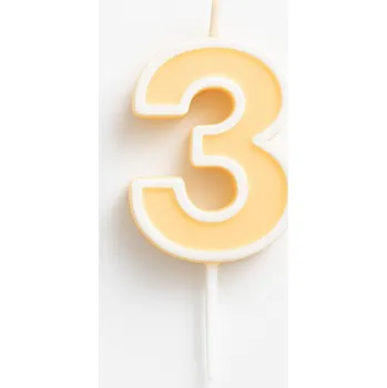 Dortová svíčka Svíčka ČÍSLICE 3 žlutá pastelová - svíčky na dort narozeninové číslice 4 cm