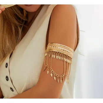 Náramek B-TOP Dámský pozlacený náramek na paži s visícími přívěsky a řetízky