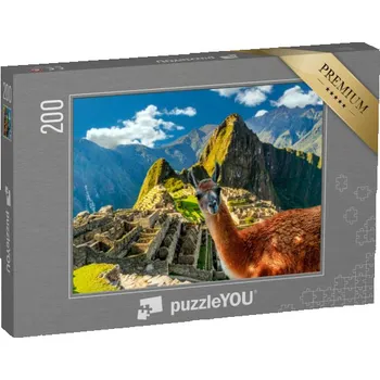 Puzzle puzzle 200 dílků „Lama stojící na vyhlídce Machu Picchu v Peru“