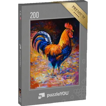 Puzzle puzzle 200 dílků „Kohout jako obraz, olejomalba“