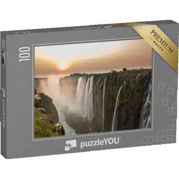 Puzzle puzzle 100 dílků „Viktoriiny vodopády při západu slunce, pohled ze Zambie“