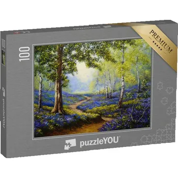 Puzzle puzzle 100 dílků „Jarní les, květiny, olejomalba“