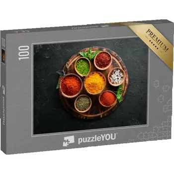 Puzzle puzzle 100 dílků „Barevné bylinky a koření na vaření z indické kuchyně“