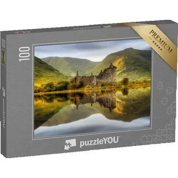 Puzzle puzzle 100 dílků „Hrad Kilchurn Castle při západu slunce v jezeře Loch Awe, Skotsko“