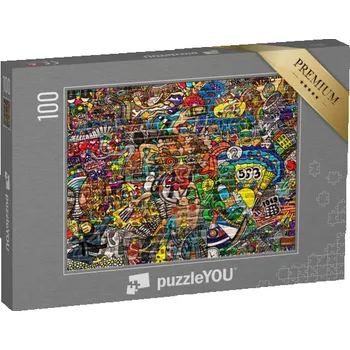 Puzzle puzzle 100 dílků „Graffiti, sportovní koláž na velké cihlové zdi“