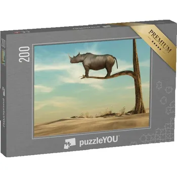 Puzzle puzzle 200 dílků „Nosorožec stojící na tenké větvi, ilustrace“