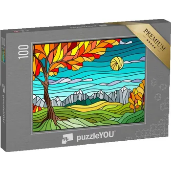 Puzzle puzzle 100 dílků „Ilustrace ve stylu vitráže, podzimní krajina“