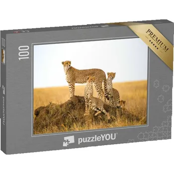 Puzzle puzzle 100 dílků „Gepardi v národním parku Serengeti, Tanzanie“
