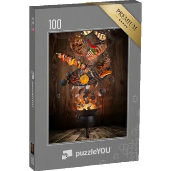 Puzzle puzzle 100 dílků „Kotlíkový gril s horkými briketami a grilovaným masem“