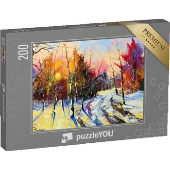 Puzzle puzzle 200 dílků „Západ slunce nad zimním lesem“