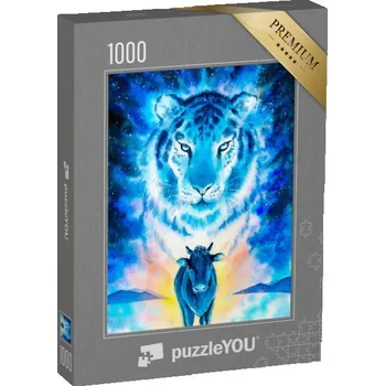Puzzle puzzle „Býk a tygr, modré světlo, akvarel“