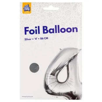 Balónek PD Party Fóliový balónek č. 4 stříbrná, 86 cm