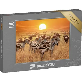Puzzle puzzle 100 dílků „Zebra při západu slunce v národním parku Serengeti, Afrika, Tanzanie“