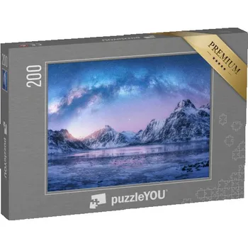 Puzzle puzzle 200 dílků „Mléčná dráha nad zamrzlým mořem, zimní noc na Lofotských ostrovech, Norsko“