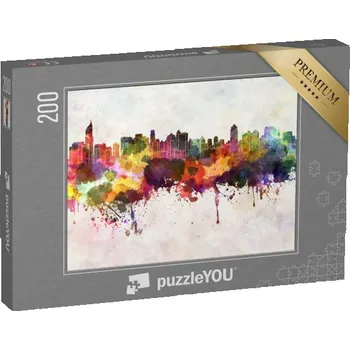 Puzzle puzzle 200 dílků „Panorama Jakarty, akvarel“