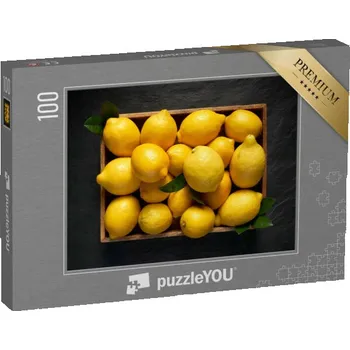 Puzzle puzzle 100 dílků „Dřevěný koš, čerstvé citrony shora“