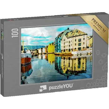 Puzzle puzzle 100 dílků „Nádherný letní výhled na přístavní město Alesund“