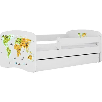 Dětská postel Dětská postel Babydreams mapa světa bílá, varianta 70x140, se šuplíky, s matrací