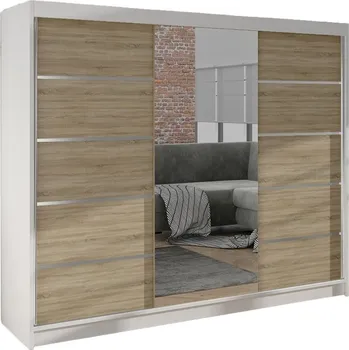 Šatní skříň Šatní skříň HARDY VI se zrcadlem, bílá/dub sonoma +možnost VÝNOSU + vyzvednutí ZDARMA