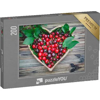Puzzle puzzle 200 dílků „Červená třešeň v misce ve tvaru srdce“