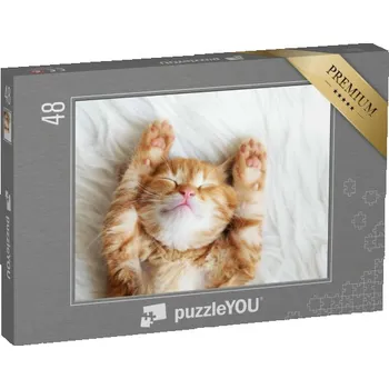 Puzzle puzzle 48 dílků „Malé červené kotě spící na kožešinové dece“