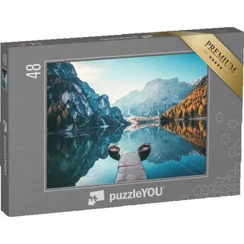 Puzzle puzzle 48 dílků „Lodě na jezeře Braies v Dolomitech, Jižní Tyrolsko, Itálie“