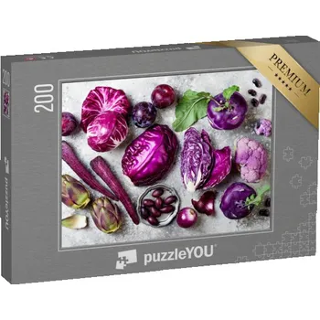 Puzzle puzzle 200 dílků „Fialová zelenina na šedém betonu“