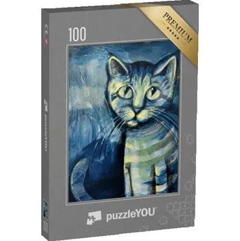 Puzzle puzzle 100 dílků „Ilustrace modrého kotěte, malba“
