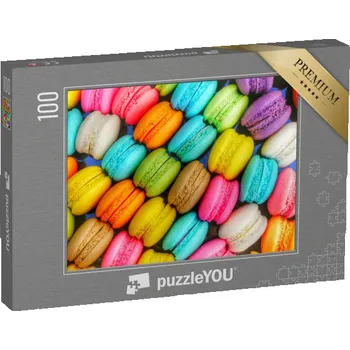 Puzzle puzzle 100 dílků „Malé barevné pochoutky, francouzské makronky“