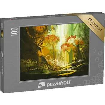 Puzzle puzzle 100 dílků „Abstraktní podzimní les s vodopádem“