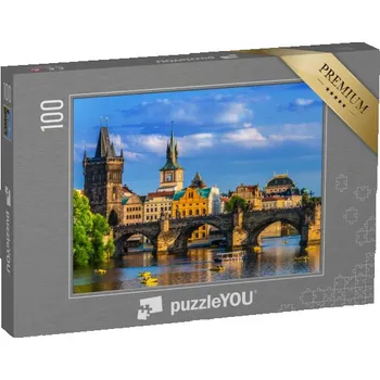 Puzzle puzzle 100 dílků „Centrum Prahy s Karlovým mostem přes Vltavu, Česká republika“