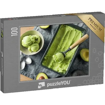 Puzzle puzzle 100 dílků „Domácí zelená avokádová zmrzlina, připravená ke konzumaci“