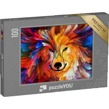 Puzzle puzzle 100 dílků „Barevný portrét psa na téma umění, představivosti a kreativity“