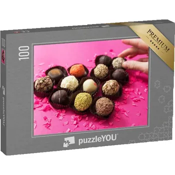 Puzzle puzzle 100 dílků „Valentýnská romantika, srdce z čokoládových pralinek“