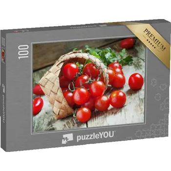 Puzzle puzzle 100 dílků „Malá červená cherry rajčátka, proutěný košík“