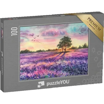 Puzzle puzzle 100 dílků „Západ slunce nad levandulovým polem“