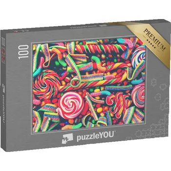 Puzzle puzzle 100 dílků „Barevné tyčinky a lízátka v barvách duhy“