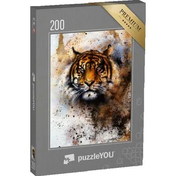 Puzzle puzzle 200 dílků „Tygří koláž jako pozadí“