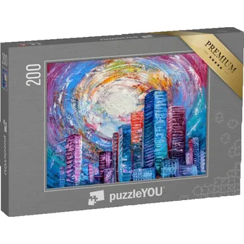 Puzzle puzzle 200 dílků „Slunce nad městem, abstraktní olejomalba“