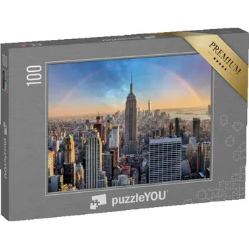 Puzzle puzzle 100 dílků „Panorama New Yorku s mrakodrapy a duhou“