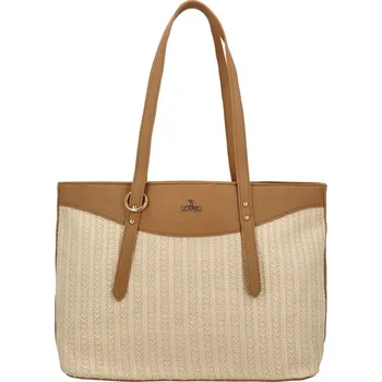 Kabelka Módní dámská koženková kabelka na rameno Eftimia, krémová-hnědá