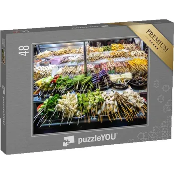 Puzzle puzzle 48 dílků „Grilovaná zelenina a maso na nočním trhu Alor Street Food“