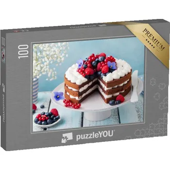 Puzzle puzzle 100 dílků „Čokoládový dort se šlehačkou a čerstvými bobulemi“